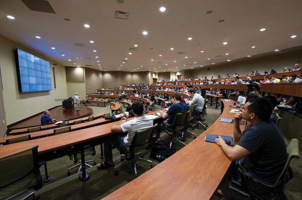 Inside a classroom in 博彩网址大全's Health Sciences Education Union.